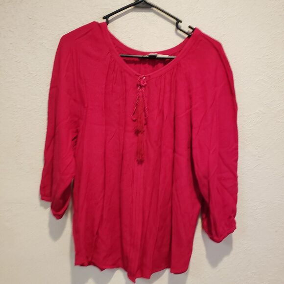 Diane Von Furstenberg Red Rayon Long Sleeve Blouse Size 6 contemporary Tassle - Picture 1 of 8